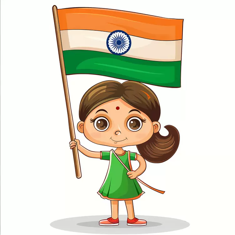 Cartoon flag Girl holding flag Indian culture Patriotic symbol Girl with flag