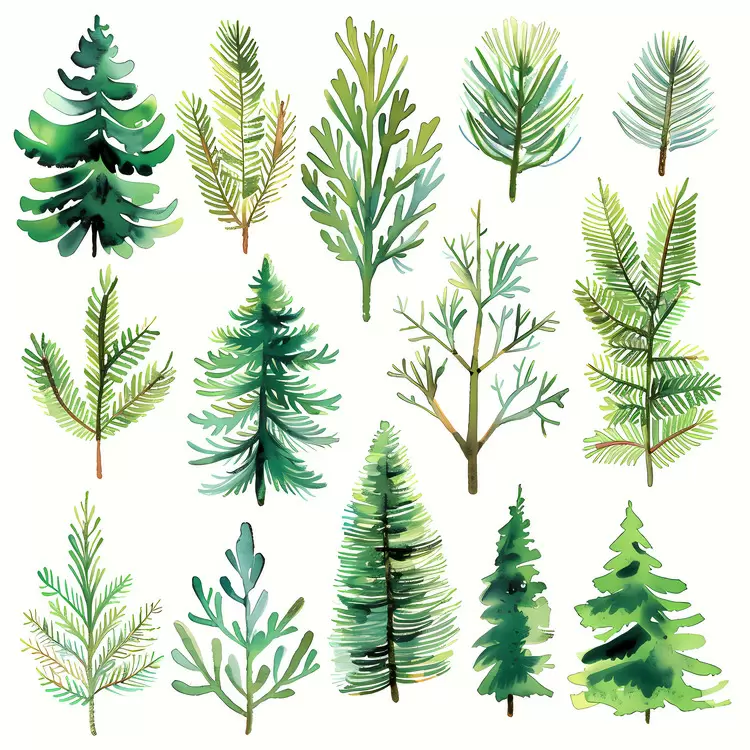 evergreen boughs Wet paint technique Winter decorations Coniferous trees Pine trees