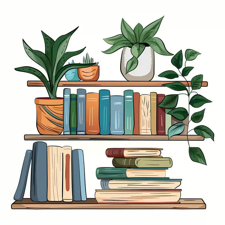 green shelves Shelf with Books bookshelf books and plants