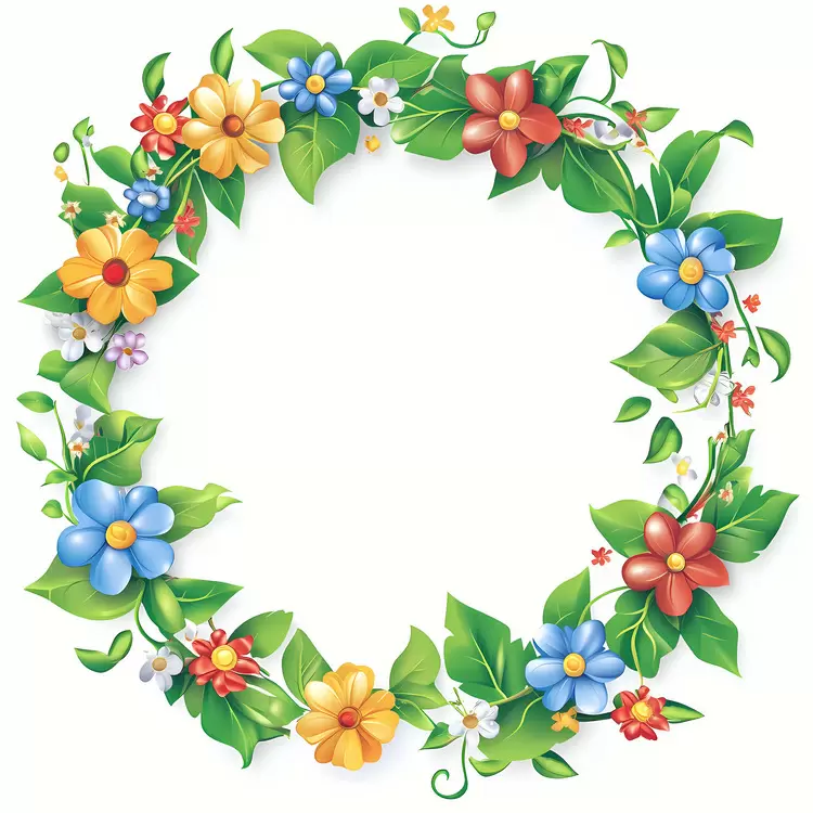 Pink flowers Flower wreath Yellow flowers Green leaves Floral border