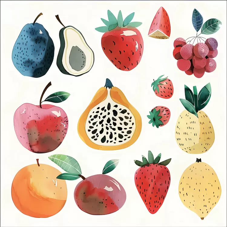 Fruits organic watercolor nature colorful