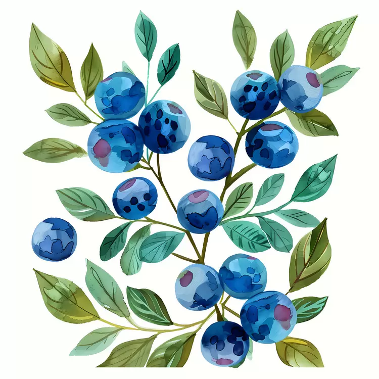 fruit blueberries watercolor leaves natural