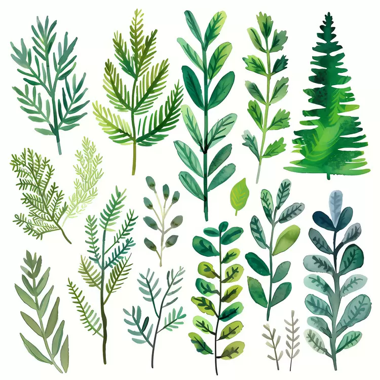 Greenery Watercolor Evergreen Plant Botanical