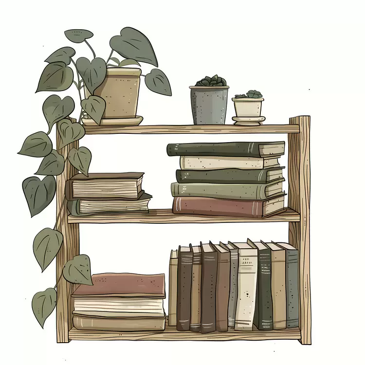 bookshelf Shelf with Books greenery on shelves indoor garden wood shelving