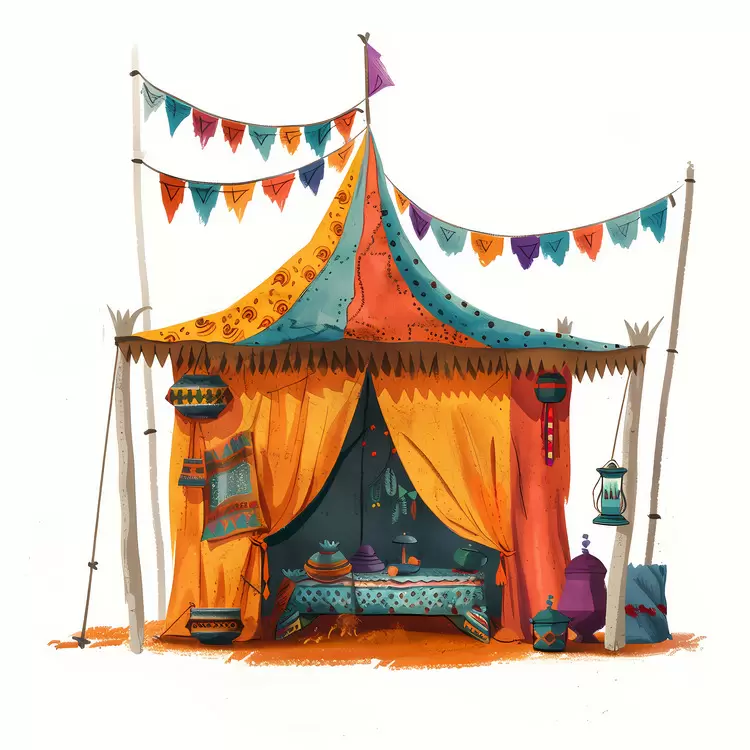 Indian bazaar tent vibrant fantastical camping whimsical