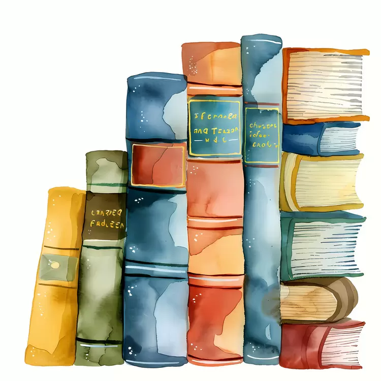 Bookshelf Texture Watercolor Pile Tall