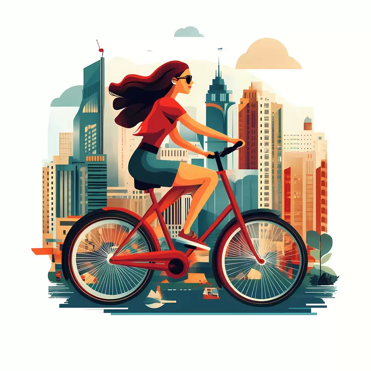 street scene World Carfree Day vintage look bicycle ride young woman