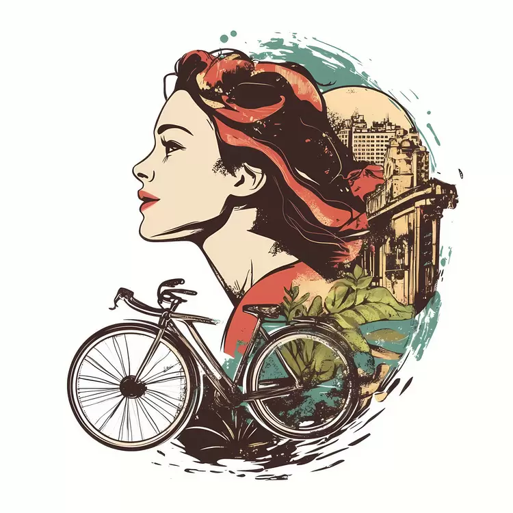 landscape bicycle silhouette World Carfree Day vintage