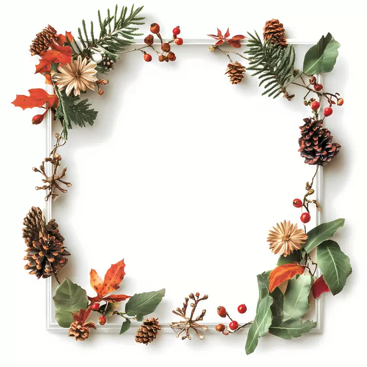 berries greenery winter decor frame evergreen leaves