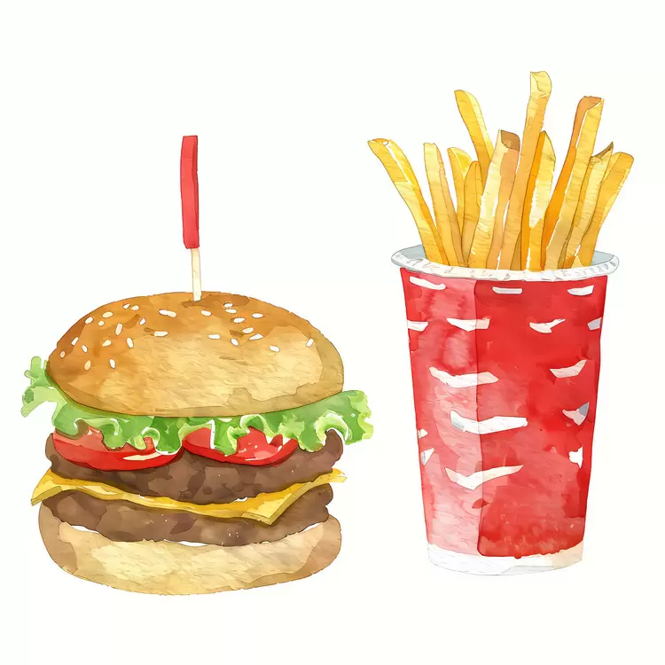 hamburger fast food chips