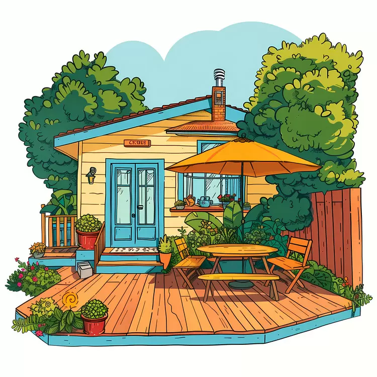 gardening tools porch cottage wooden deck