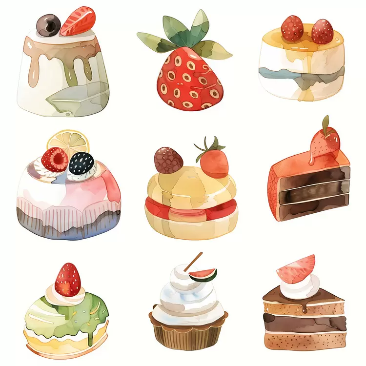 SWEETS COLOURFUL WATERCOLOR LANDSCAPE BAKERY