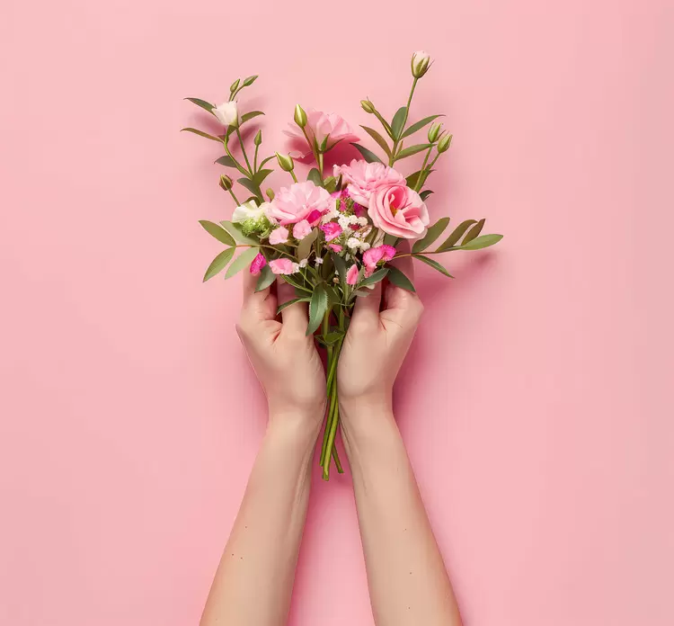 Petite posy Bouquet arrangement Pink flowers hands Soft and feminine