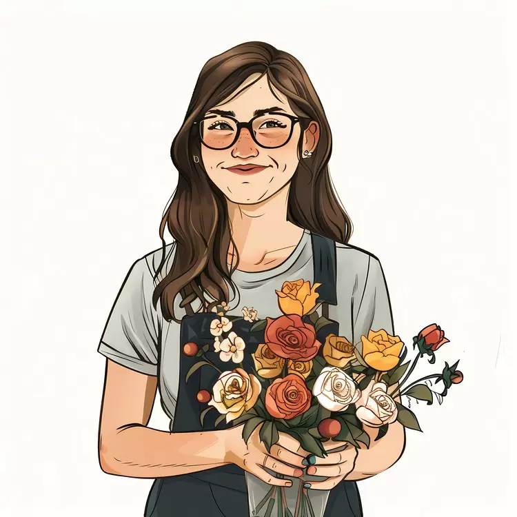 Florist holding bouquet clothing standing caricature