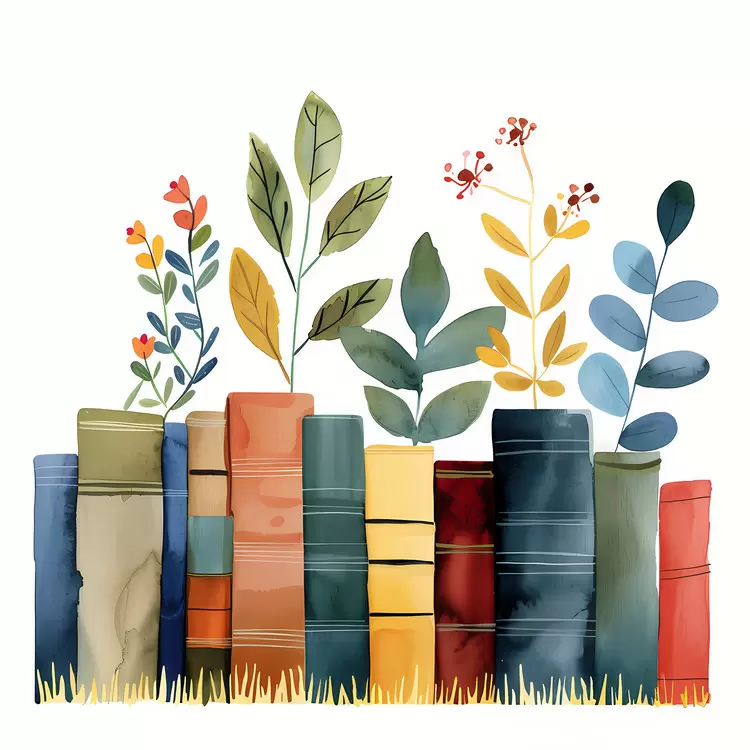 stacked plants bookshelves greenery