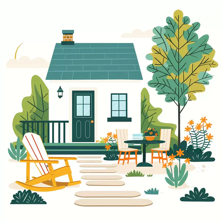 Tree Outdoor space Patio furniture Flowers House