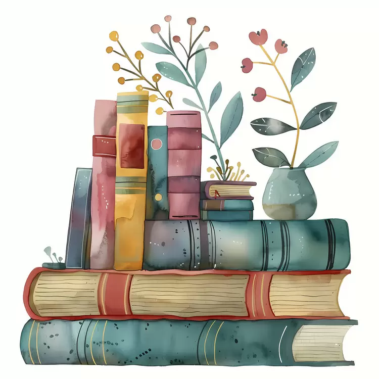 stack of books flowers in a vase vase of flowers library old books