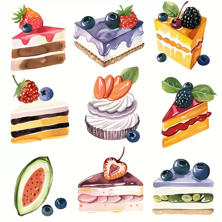 Mouthwatering Watercolor Dessert Fruits Delicious