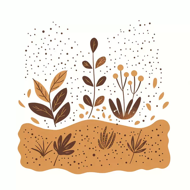 brown soil foliage pink cartoon illustration