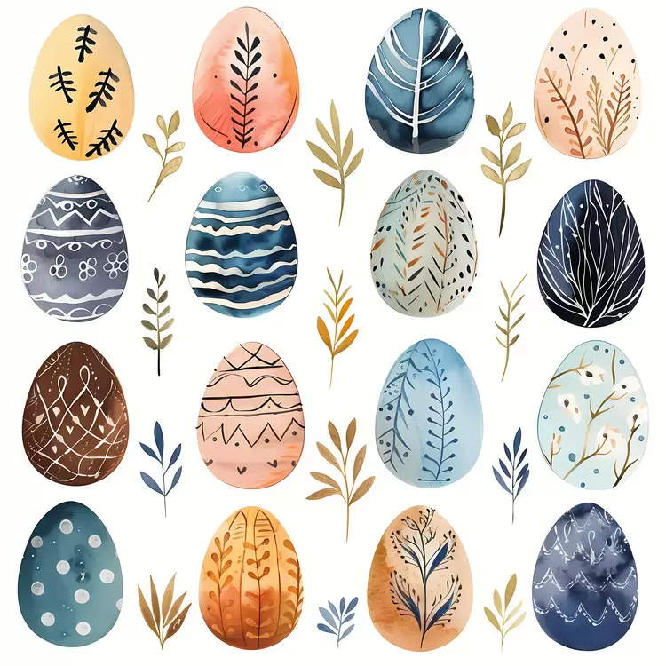 Earthy Easter eggs Blue and yellow Easter eggs Spring colors Easter eggs Easter decoration Watercolor floral Easter eggs