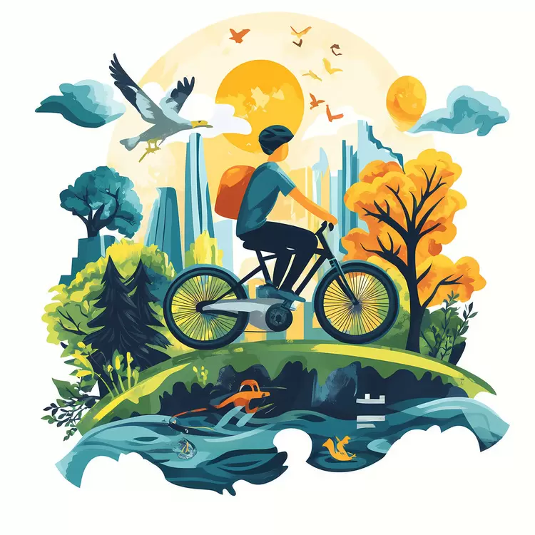 cityscape with mountains in the background World Carfree Day bicycle ride in a park park landscape bike ride