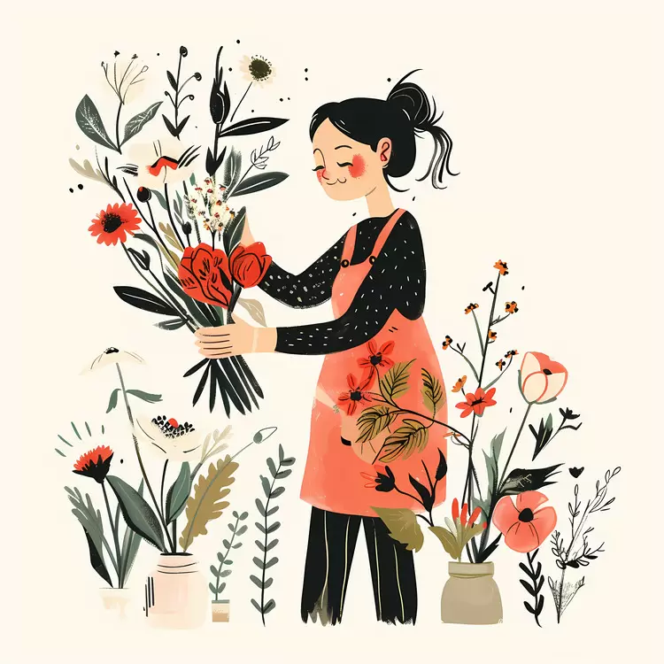 vase of flowers botanical illustration flower delivery hand-drawn illustration