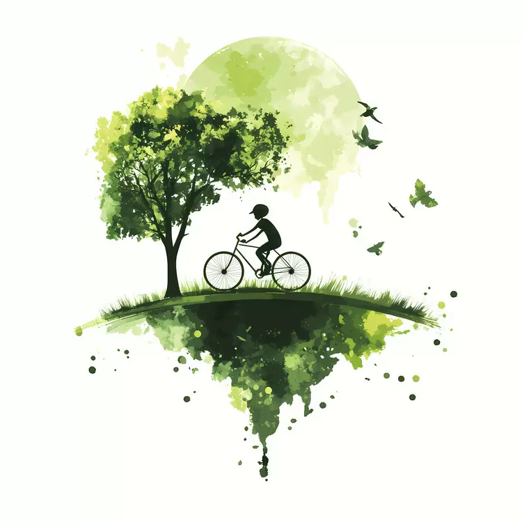 park scenery bicyclist bike watercolor