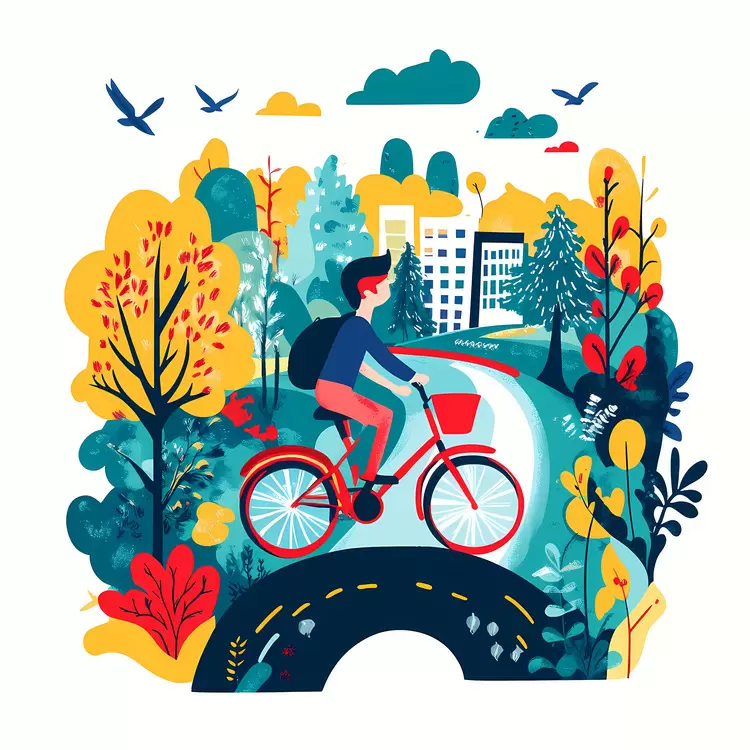 pedal rider cyclist urban street scene trees