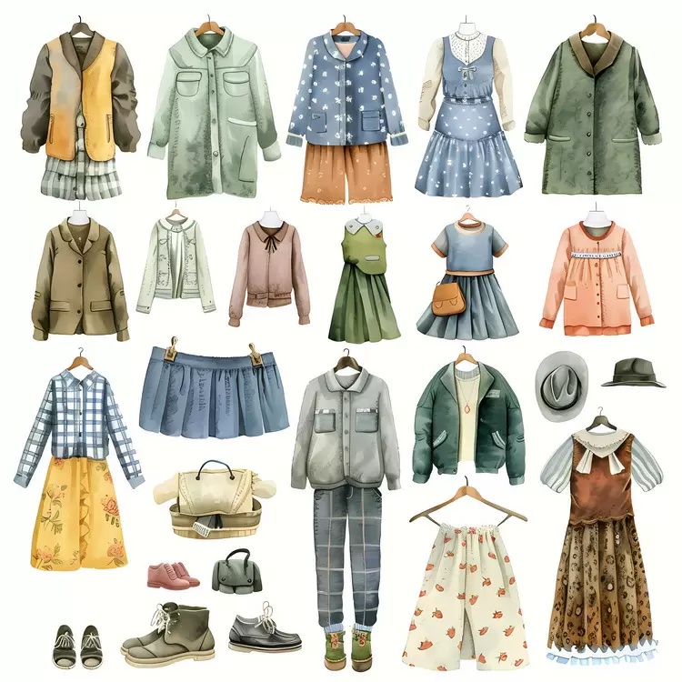 Clothes Retro Watercolor Outfit Vintage