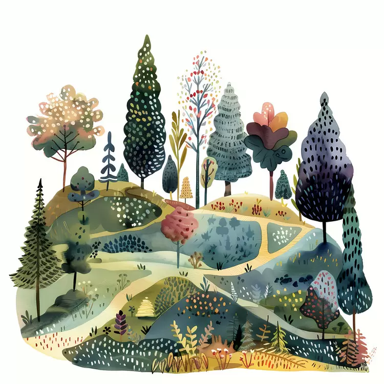 Hillside trails art landscape nature whimsical