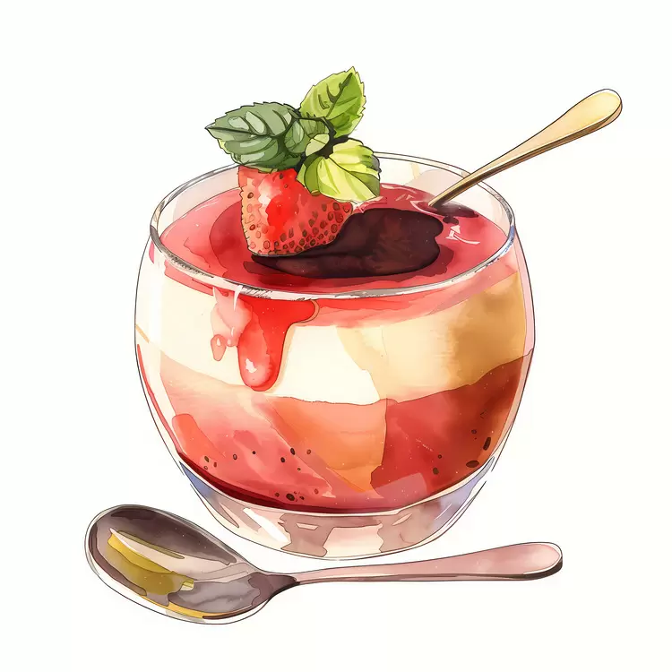 fruit salad in a glass bowl with yogurt on top pudding in a glass bowl with whipped cream on top strawberry slices on the side dessert in a glass bowl with whipped cream on top
