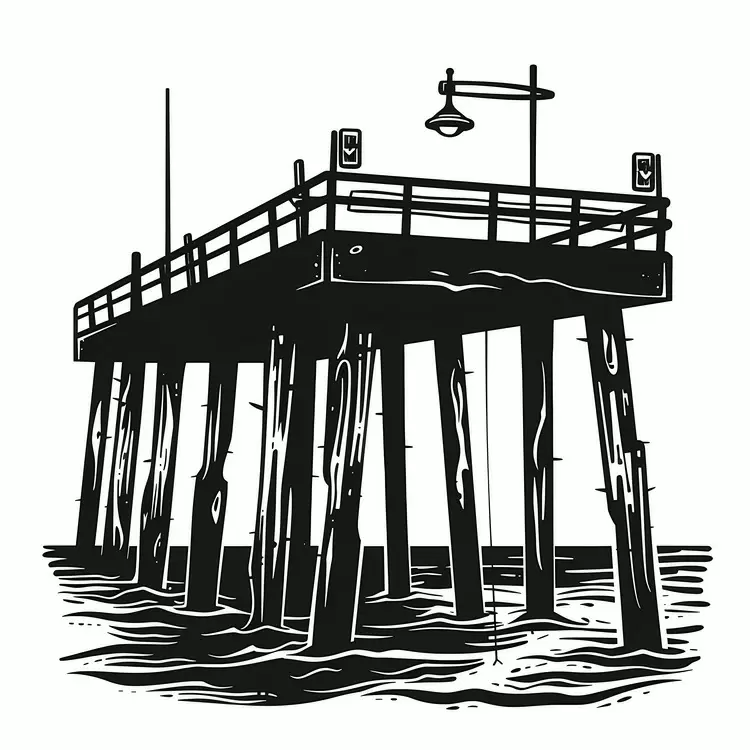 summer theme dock black and white seascape wooden