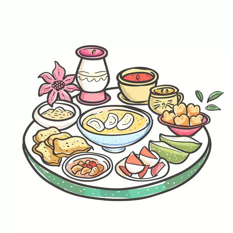 cups salad dish beverages plates
