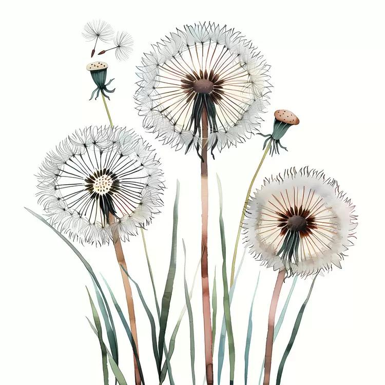 green dandelion flora watercolor wildflowers