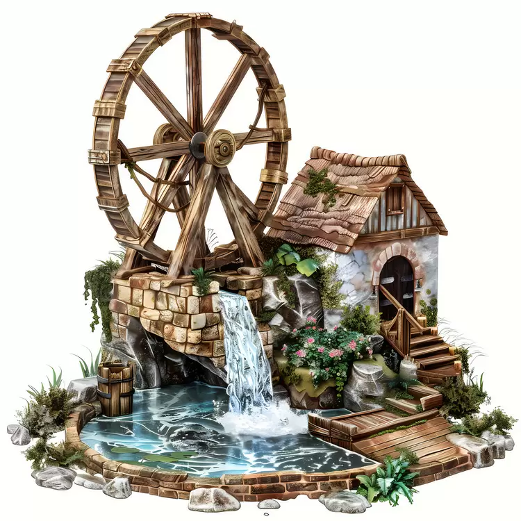 water wheel landscape stairs mill sculpture