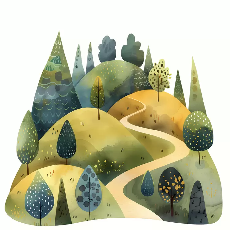 scenic nature Hillside trails watercolor