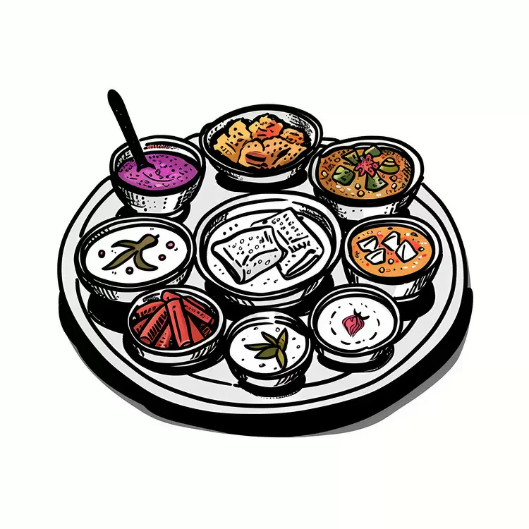 Tandoori chicken Chutney Indian food Naan bread Puja Thali