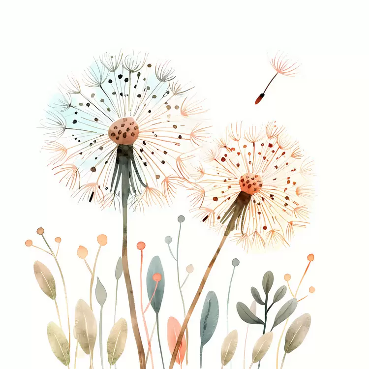 Watercolor Botanical Dandelion Whimsical Flower