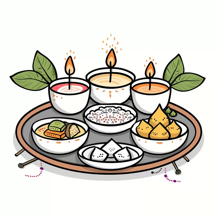 Colorful Display Traditional Snacks Vegetarian Options Puja Thali Festival Meal