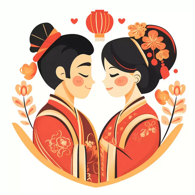 oriental couple traditional attire Chinese Valentines Day