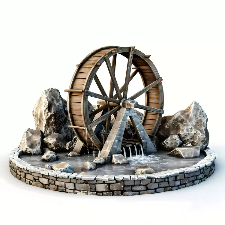 Natural Medieval Sculpture Rocky landscape Water Wheel