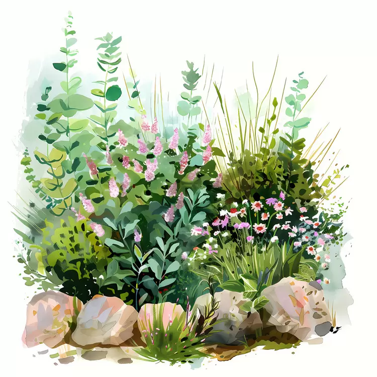 greenery shrubs rocks plants colorful