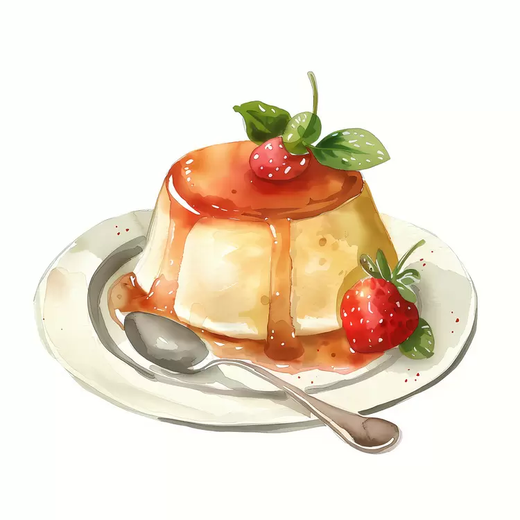 Berry topping dessert with sauce and berries Rich sauce Dessert on plate Strawberries and cream