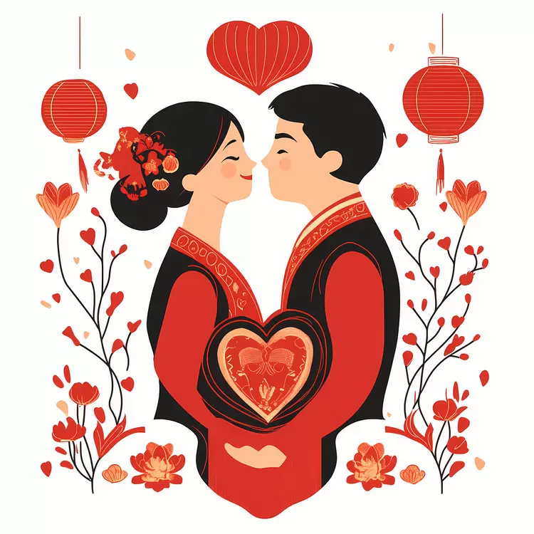 Chinese Valentines Day Couple Red Yellow