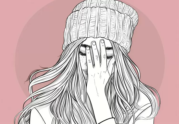 stylized long hair teenager pink background girl