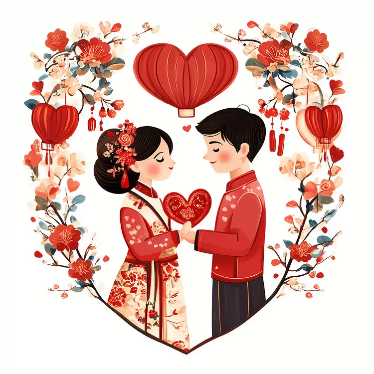 Happiness Wedding heart Chinese wedding Chinese valentine's day Flowers and chinese lanterns