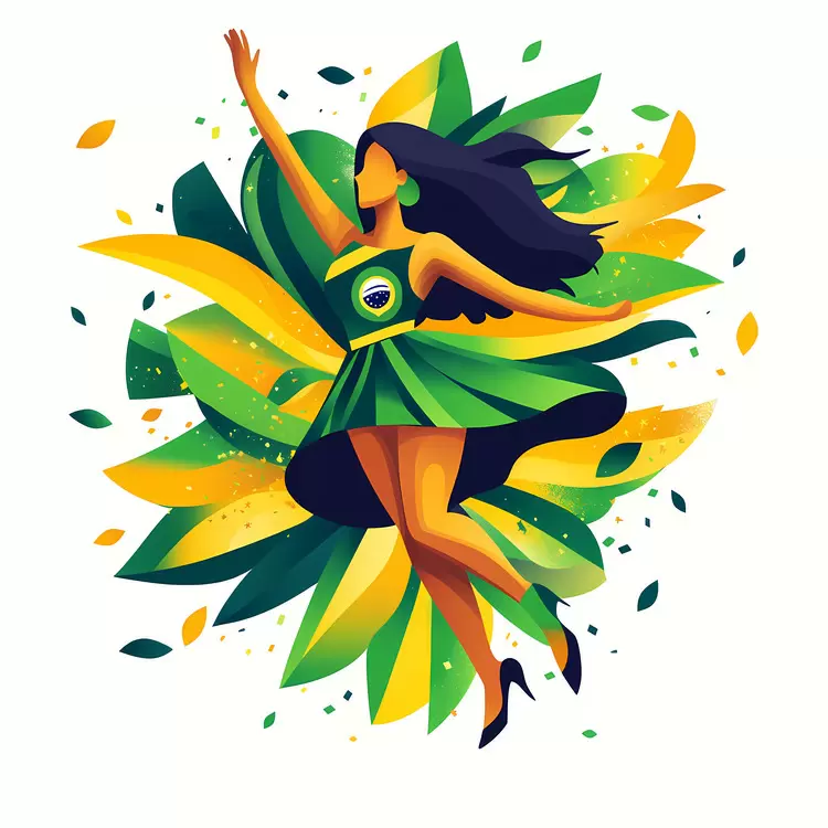 swirl Brazil Independence Day colorful leaves South America fashion illustr