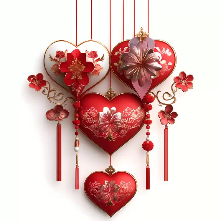 hanging ornaments holiday decorations ornate red hearts
