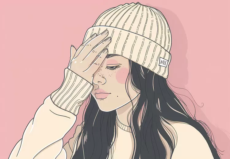 Wearing knitted hat Sweater Face Emotional expression winter girl