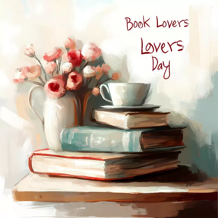 Flowers Cup Book Lovers Day Painting Vase